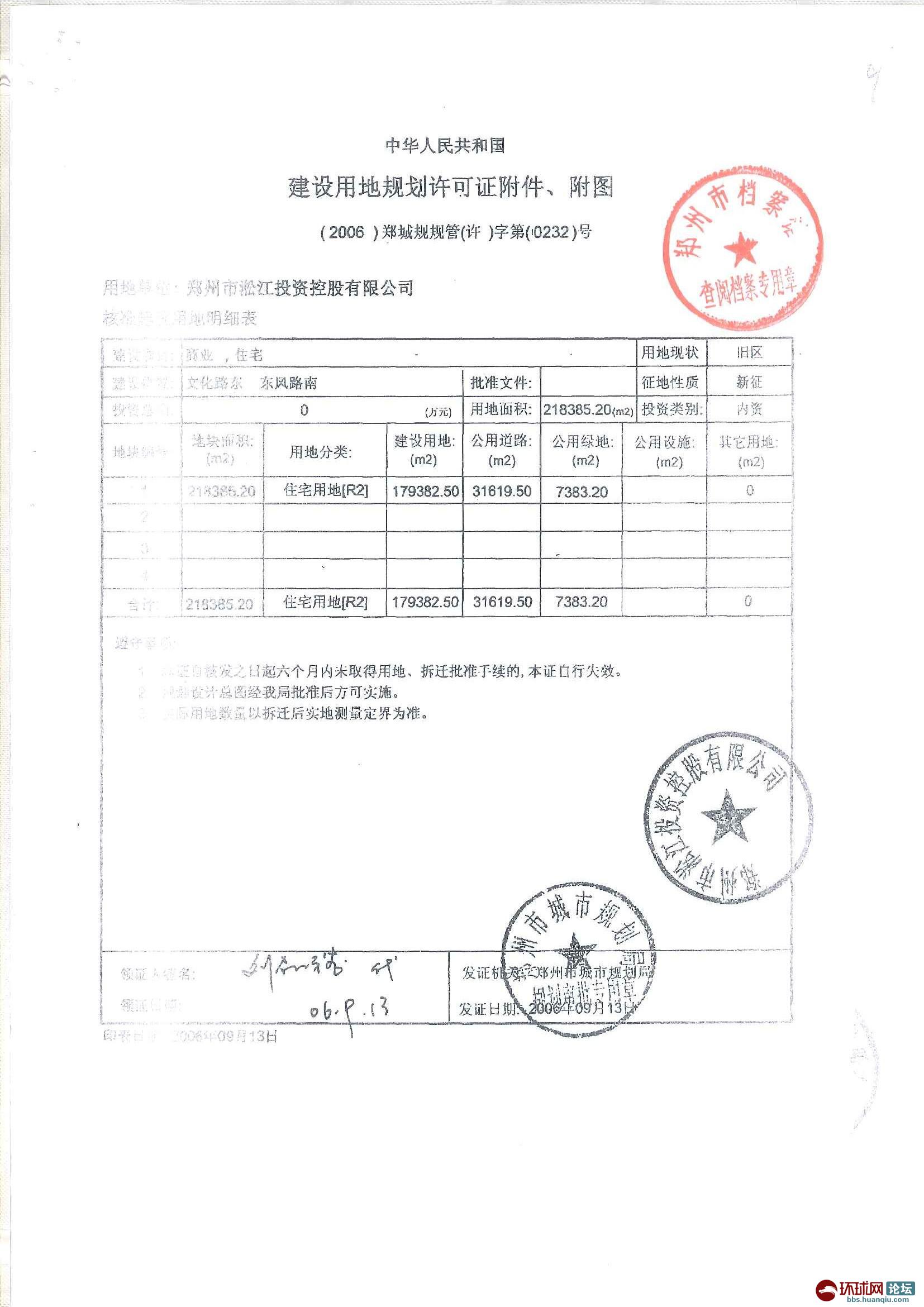 晒晒郑州市规划局办理的建筑用地规划许可证有